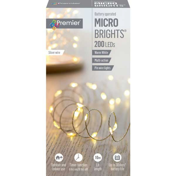 200 LED Battery Operated Micro Brights 10m LIT Length - Warm White