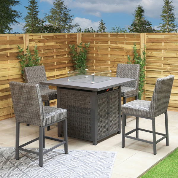 Cannes - 4 Seater Square Bar Set with Firepit (Grey)