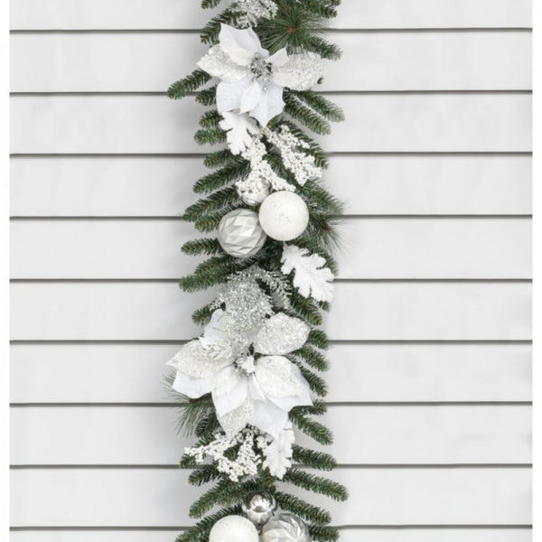 6ft Poinsettia Ball Garland White