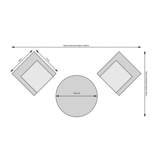 Cuba - 2 Seat Set with 70cm Round Table Bistro (Light Grey)