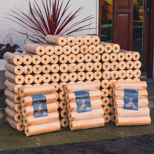 E-Briquettes and Two Bags of Kindling Pallet Delivery - 300kg (30 x 10kg Packs)