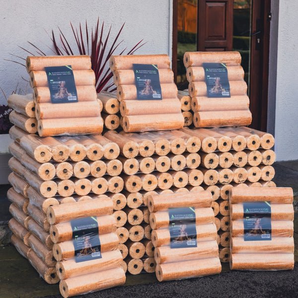 E-Briquettes and Two Bags of Kindling Pallet Delivery - 600kg (60 x 10kg Packs)