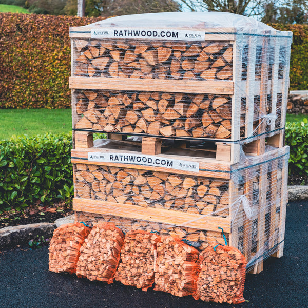 Hardwood Firewood 2m³ - 800kg Kiln Dried Logs (4 row) and Kindling