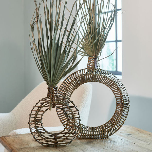 Rustic Rattan Round Decoration Vase M