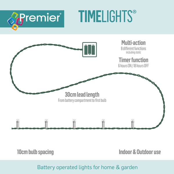 50 M-A B-O White LEDs Clear Cable Lights With Timer