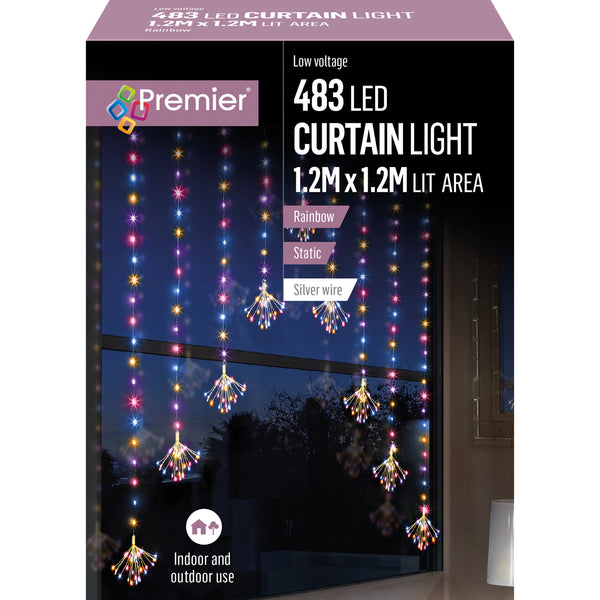 483 LED 1.2x1.2m Pin Wire Sputnik V Curtain Lights - Rainbow