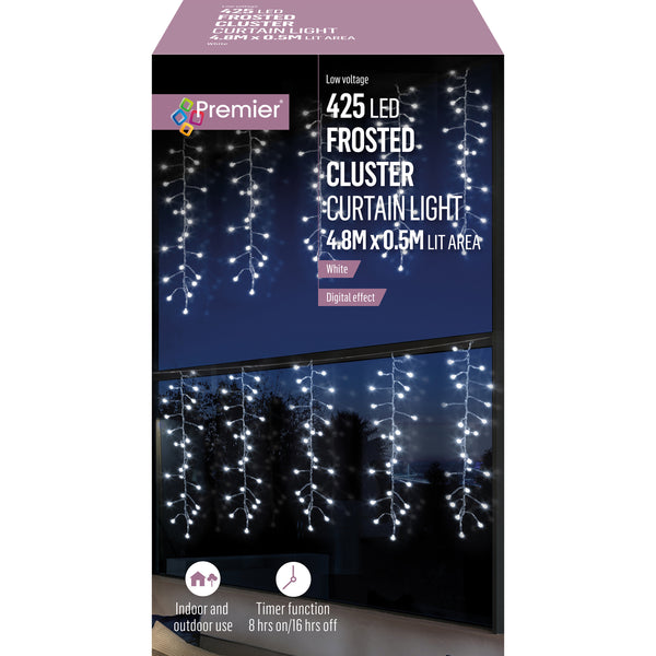 425L Multi Action Frosted Cluster LED Icicle Lights with Timer - White