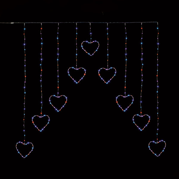 303 LED 1.2x1.2m Pin Wire Heart Shape V Curtain Lights - Rainbow