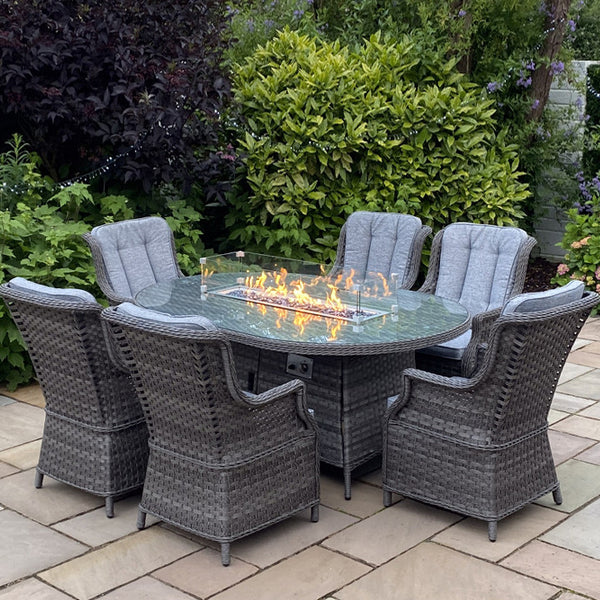 Boston - 6 Seater Set with Oval Table & Firepit (Dark Grey)