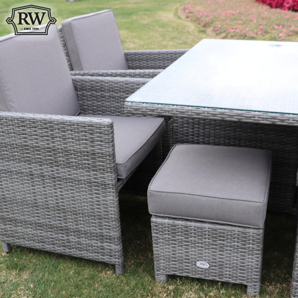 Cuba - 4 Seat Cube Set with Square Table (Light Grey)