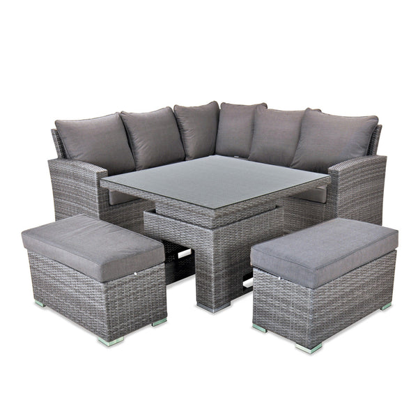 Cuba - Corner Sofa Set with Square Rising Table (Light Grey)