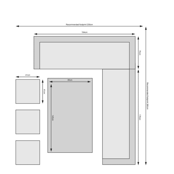 Bali - Corner Sofa Set with Rectangular Table (Grey)