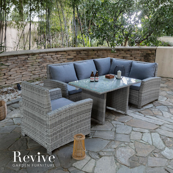Kansas - Corner Sofa Set with Rectangular Table (Light Grey)