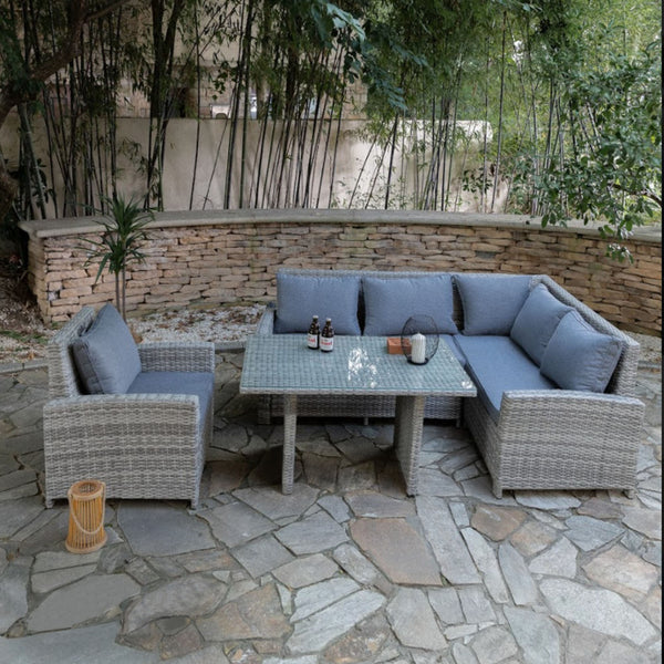 Kansas - Corner Sofa Set with Rectangular Table (Light Grey)