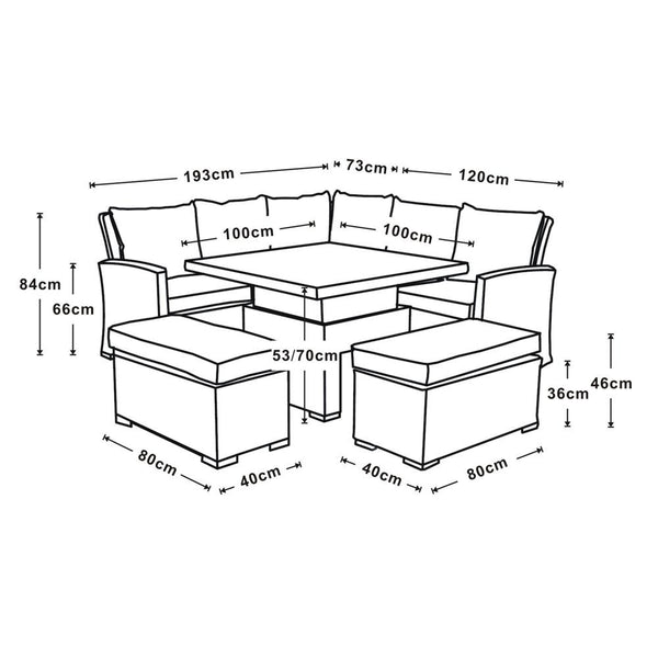 RW - Corner Sofa Set with Square Table (Dark Grey)