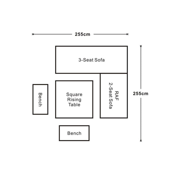 RW - Corner Sofa Set with Square Table (Dark Grey)