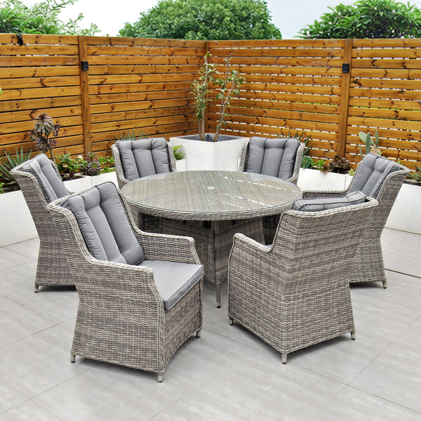 Yale - 6 Seat Set with 135cm Round Table (Grey Cushions)