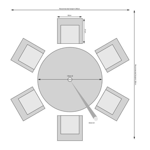 Cuba - 6 Seat Set with 135cm Round Table (Light Grey)