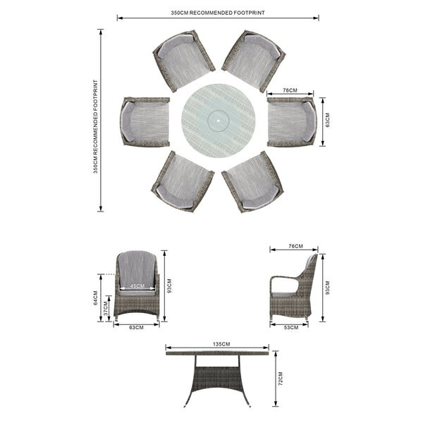 Parma - 6 Seater Set with 135cm Round Table (Grey)