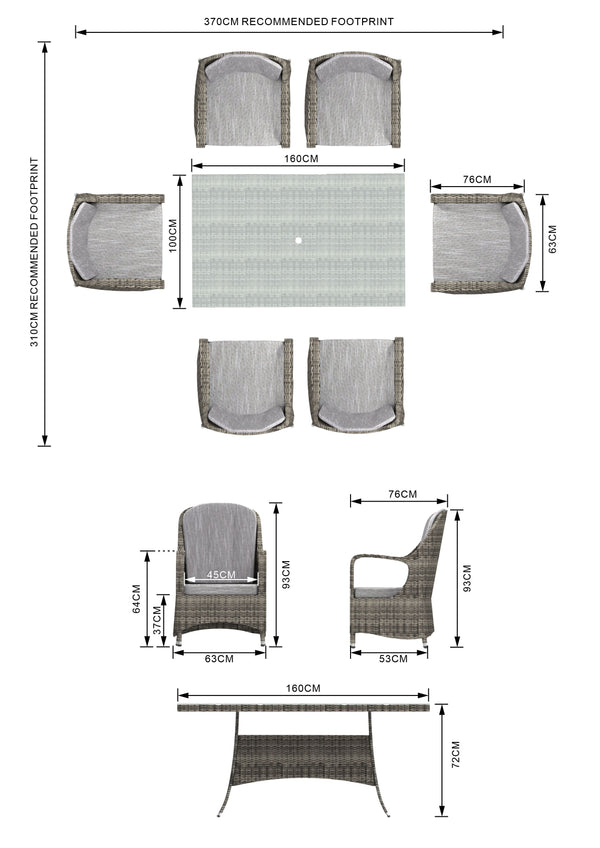 Parma - 6 Seater Set with Rectangular Table (Grey)